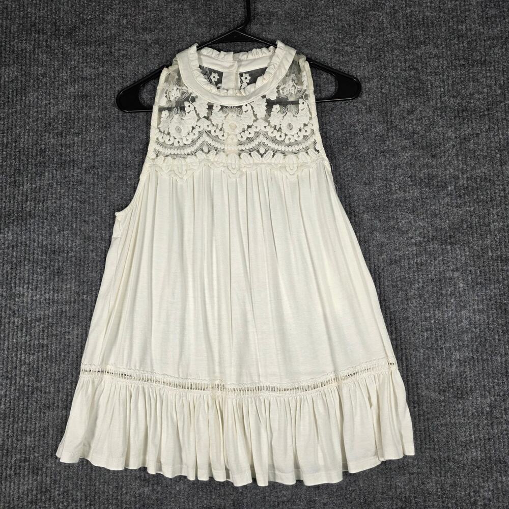 Entro Ivory Lace Babydoll Dress Sleeveless Ruffle Hem NWT Size M Boutique Boho